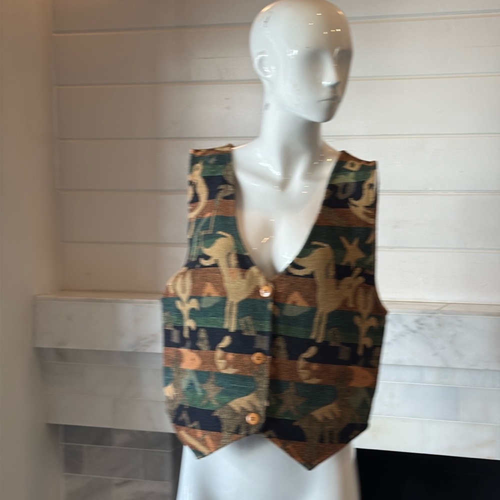 Patterned Green & Brown Women's Vest